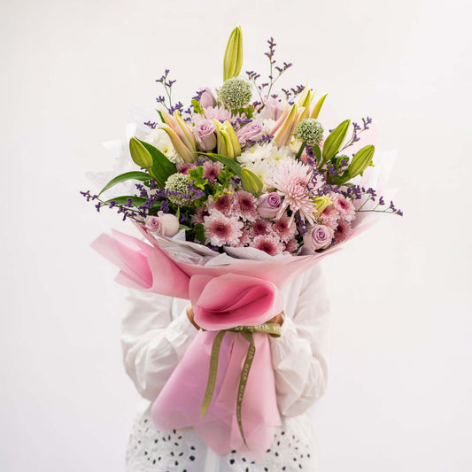 Beautiful handcrafted flower bouquet with seasonal blooms